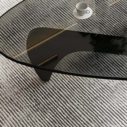 Triangle Glass Coffee Table with Wood Base — Cranberry Glass / Natural Finish