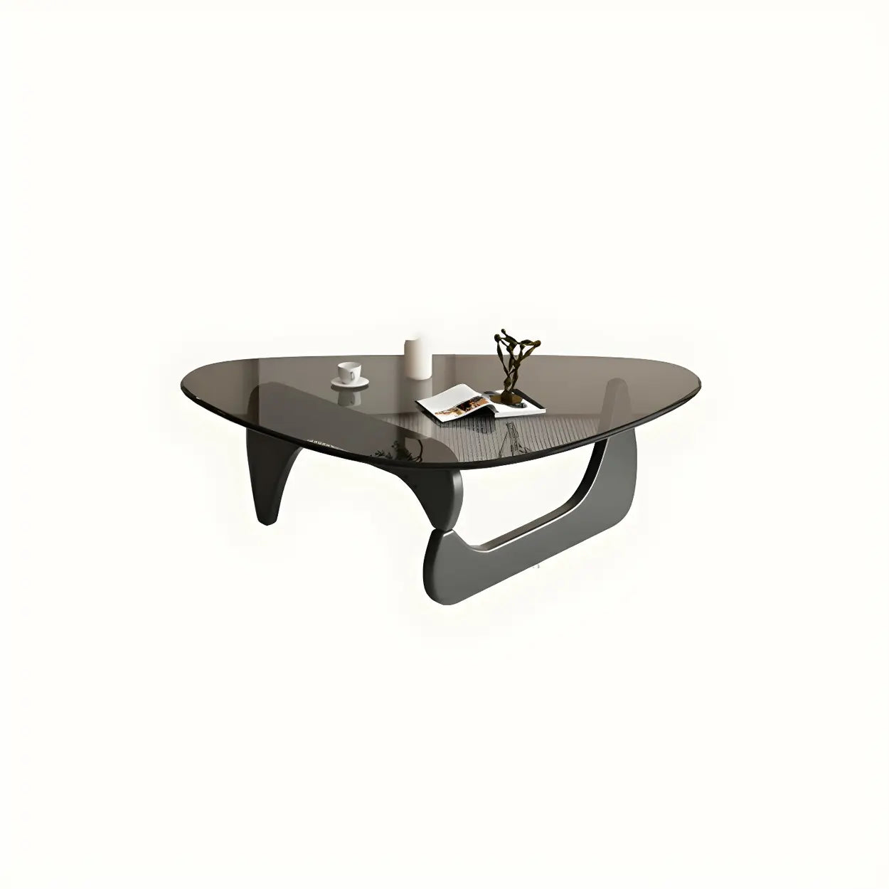 Triangle Glass Coffee Table with Wood Base — Clear Glass / Black
