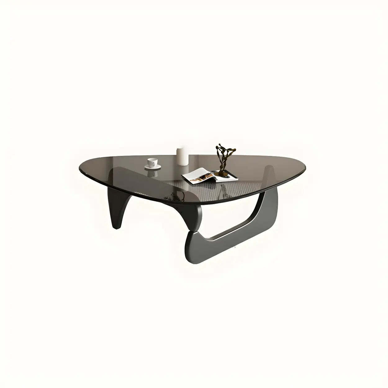 Triangle Glass Coffee Table with Wood Base — Clear Glass / Black