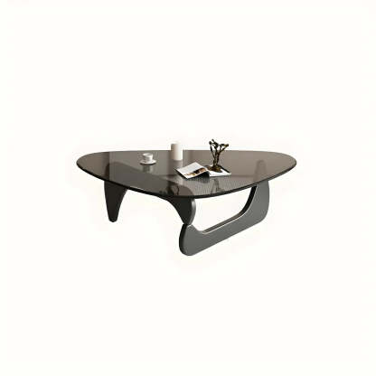Triangle Glass Coffee Table with Wood Base — Clear Glass / Black