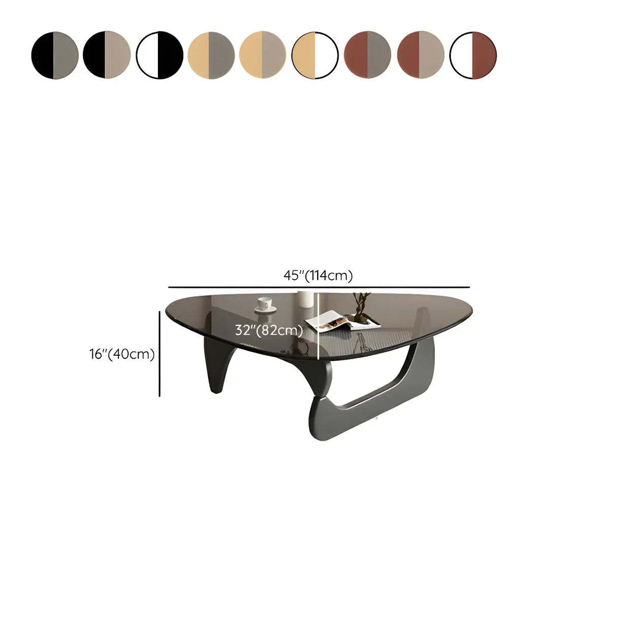 Triangle Glass Coffee Table with Wood Base — Cranberry Glass / Black