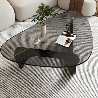 Triangle Glass Coffee Table with Wood Base — Cranberry Glass / Natural Finish