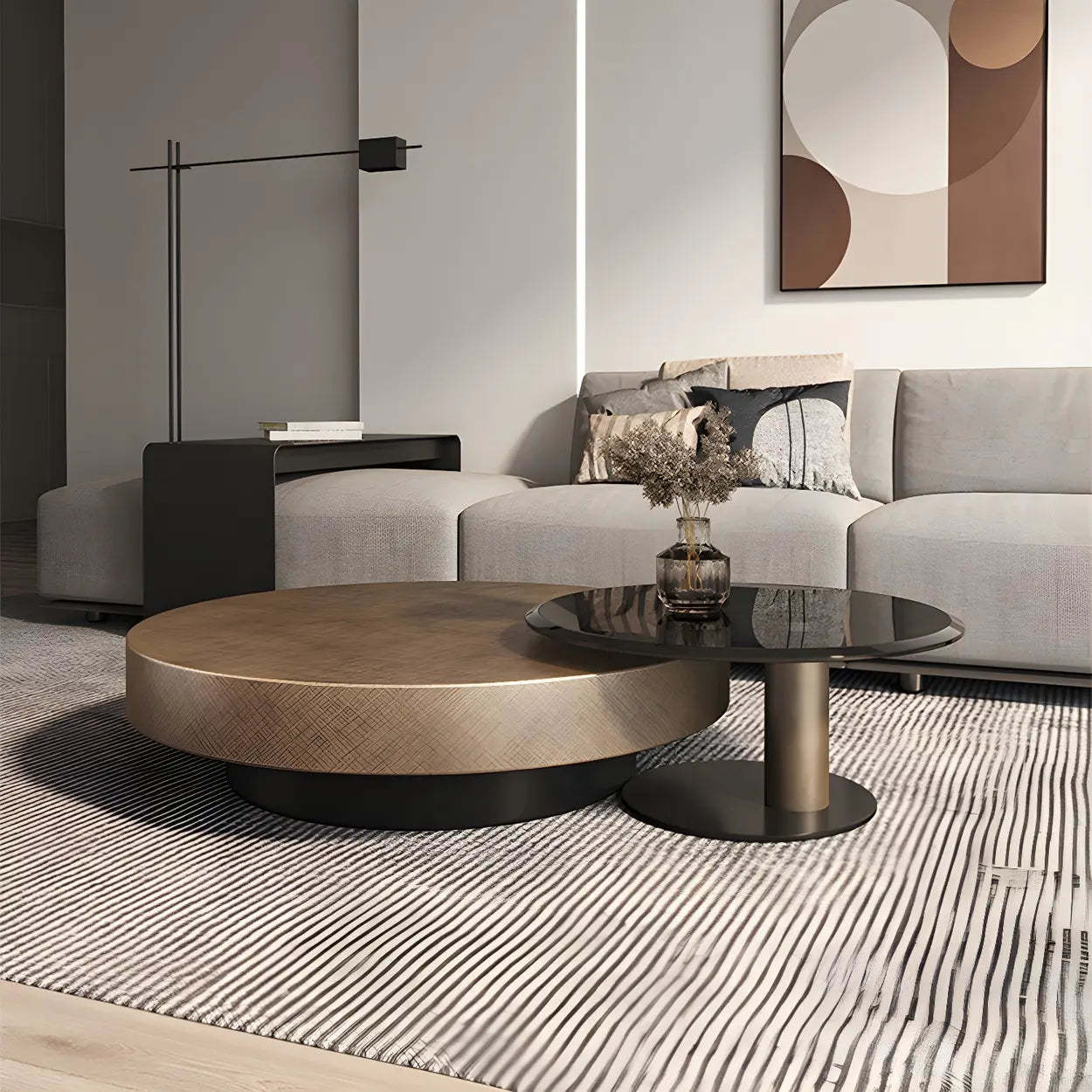 Round Steel-Base Nesting Coffee Tables — Drawers Not Included