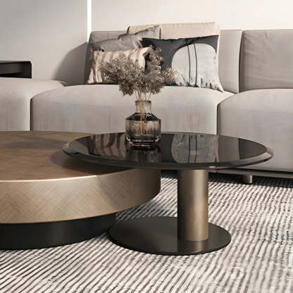 Round Steel-Base Nesting Coffee Tables — Drawers Included