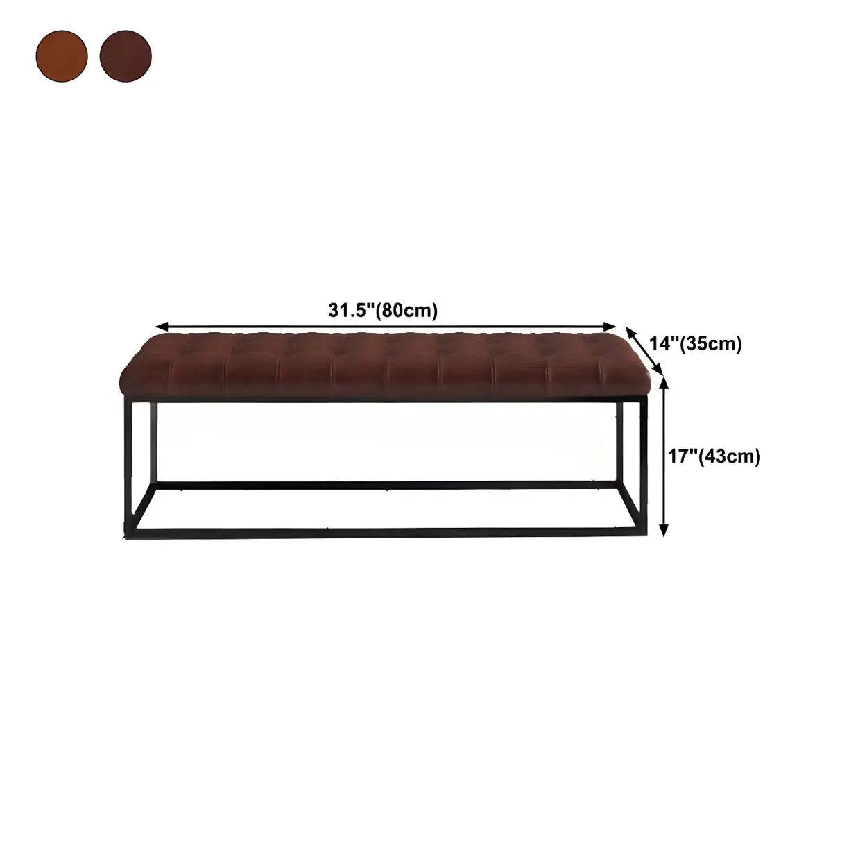 Tufted Leather Entryway Bench with Metal Frame