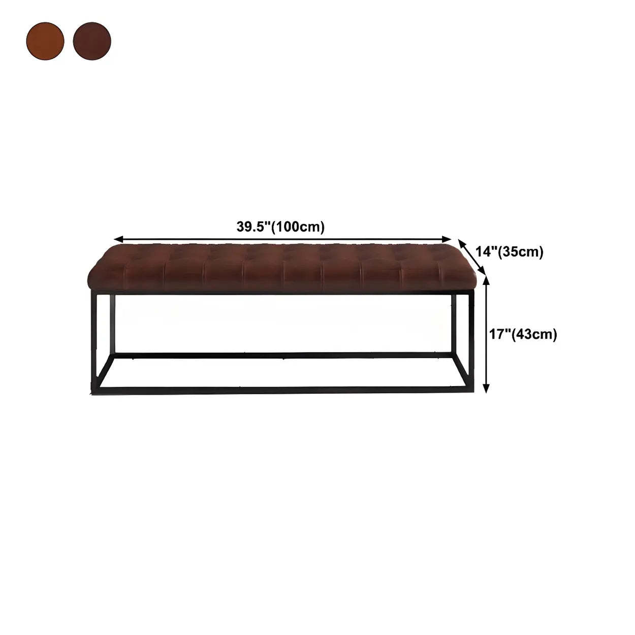 Tufted Leather Entryway Bench with Metal Frame