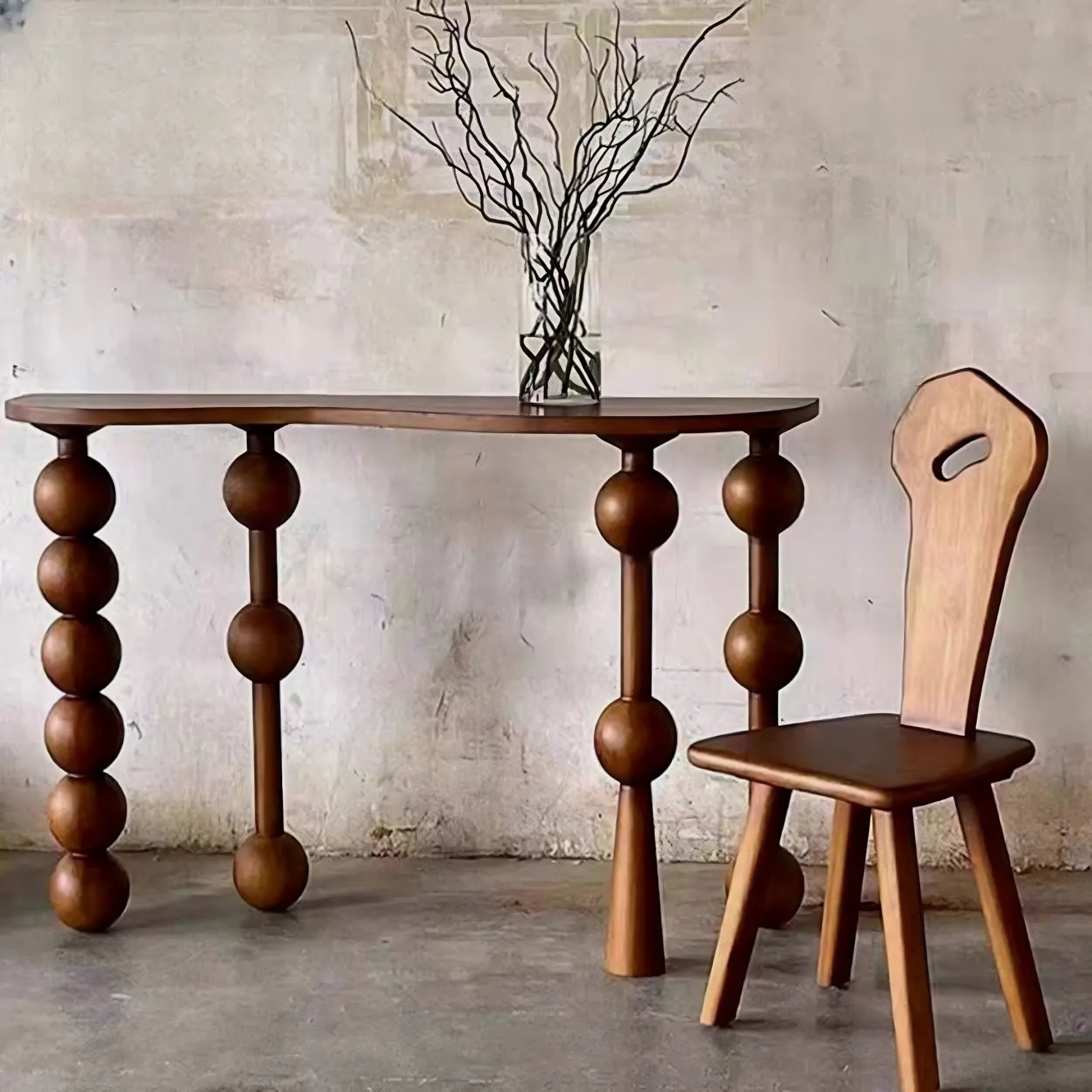 Turned-Leg Wood Entry Console Table