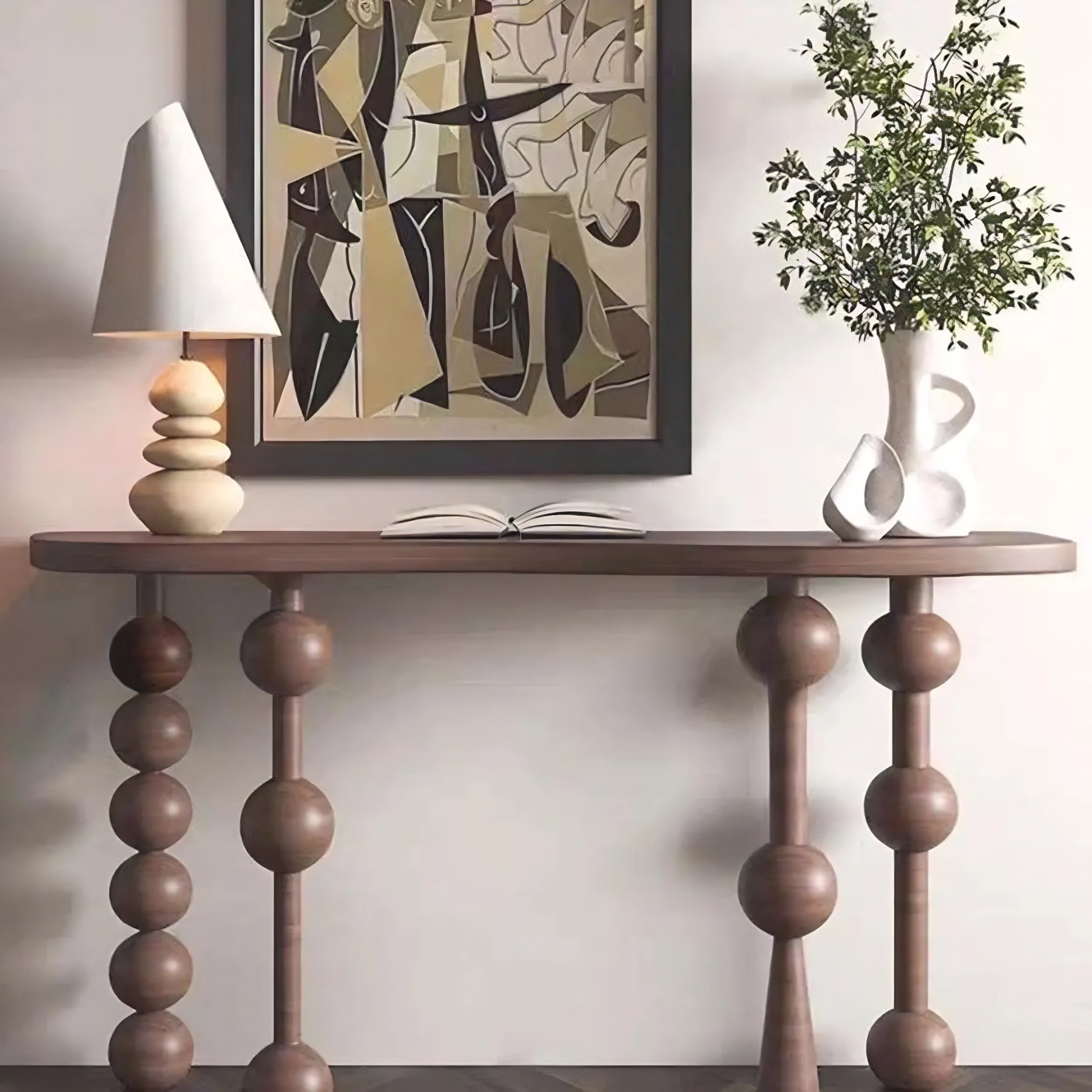 Turned-Leg Wood Entry Console Table