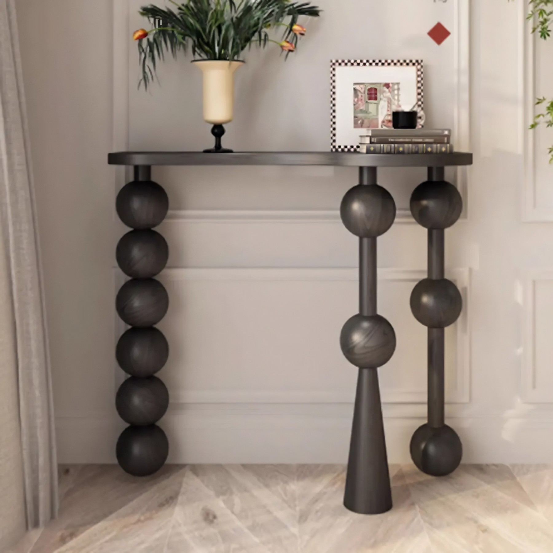 Turned-Leg Wood Entry Console Table