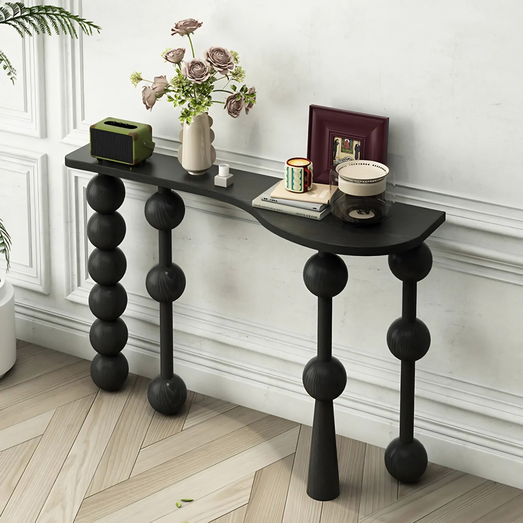 Turned-Leg Wood Entry Console Table