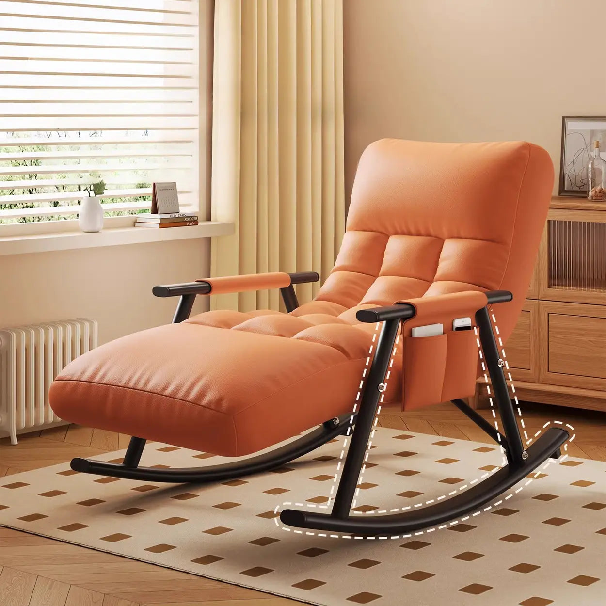 Twilight Orange Round-Arm Rocking Chair — Beige