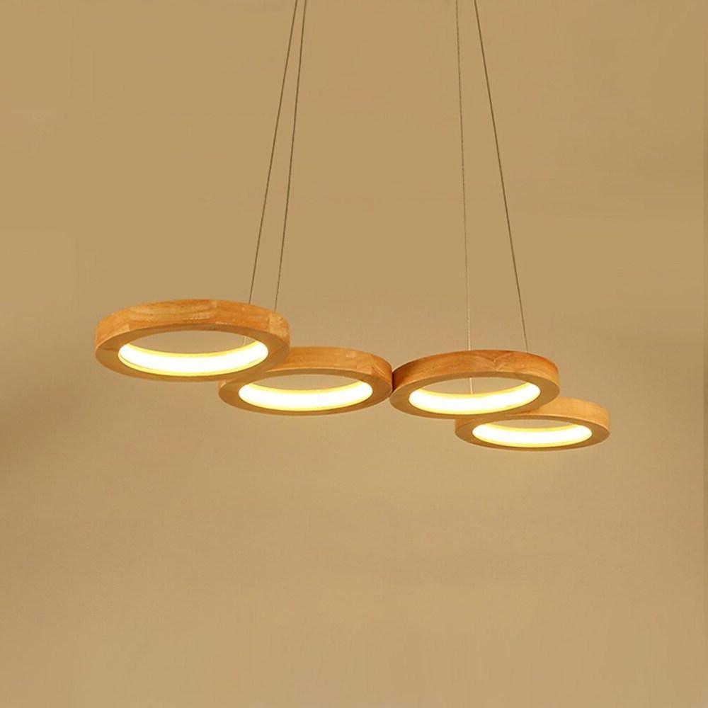 4 Circle Light Modern Wood Bamboo Acrylic Design Pendant Lighting LED Kitchen Lighting Dining Room Lighting Ceiling Light-Lighom