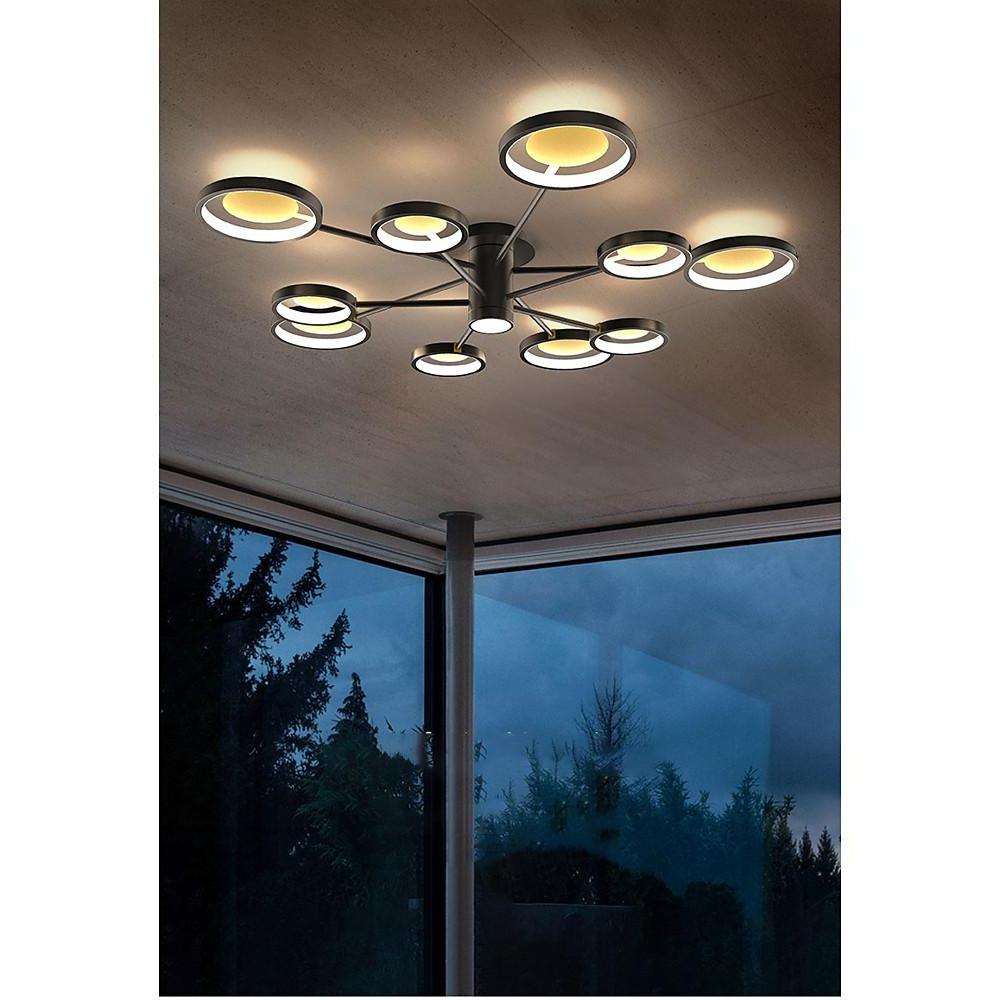 Modern multi-circle black semi-flush mount light — 8-Light