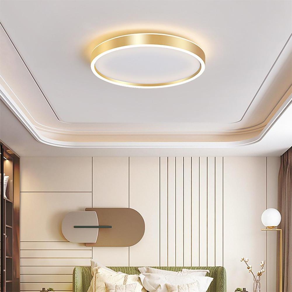 Black metal circular flush mount lighting - modern — Warm White (3000K) / Brushed Gold