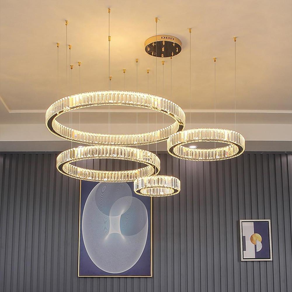4-Ring Gold Large Chandeliers for Foyer Modern Crystal Chandelier-Lighom