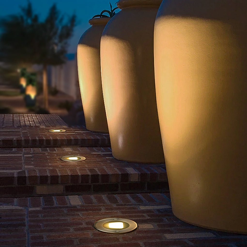 Ultra-thin Waterproof Recessed Step Lights LED Ground Lighting for Stairs, Decks (IP65, 110-240V, Warm White)-Lighom