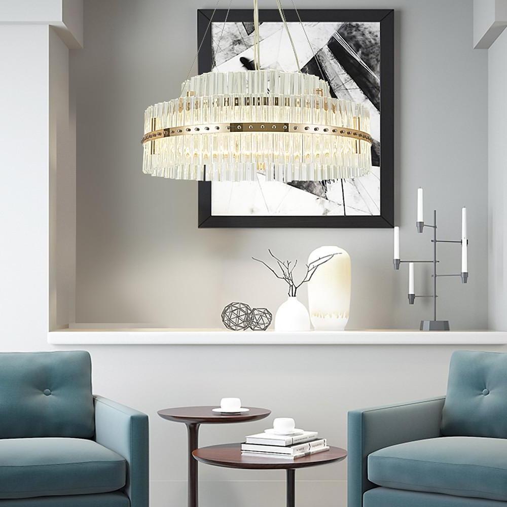 Gold crystal chandeliers - modern — 7" H x 16" Dia / Cool White (6000K)