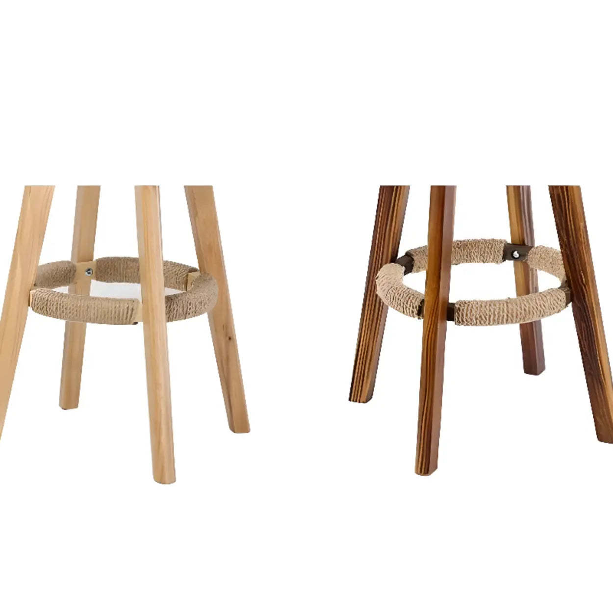 Unfinished Wood Round Low-Back Leather Bar Stool — Brown / Natural