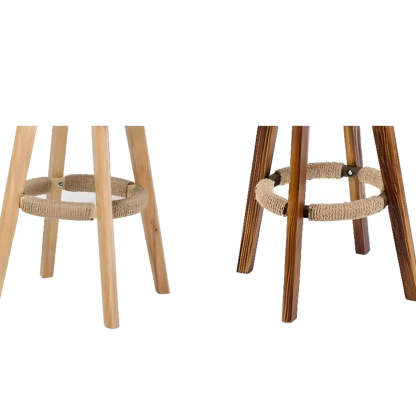 Unfinished Wood Round Low-Back Leather Bar Stool — Brown / Natural