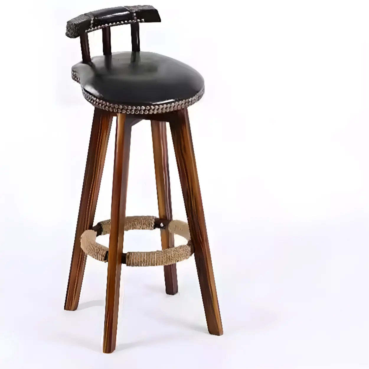 Leather low-back round leather bar & counter stools — Black / Brown