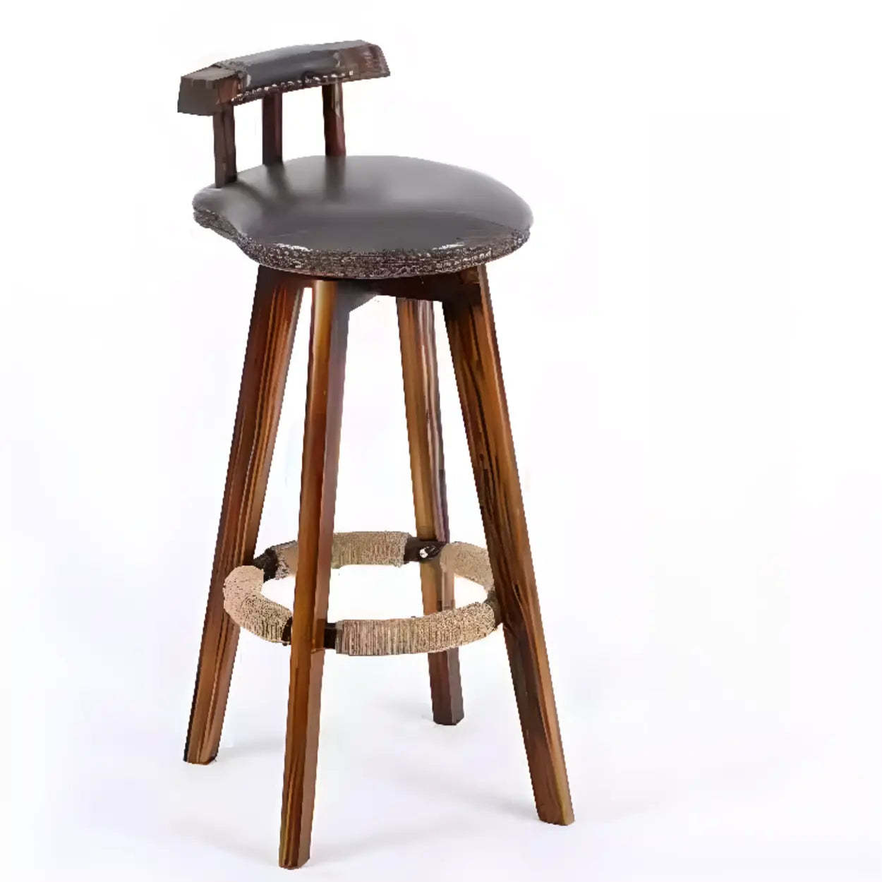 Unfinished Wood Round Low-Back Leather Bar Stool