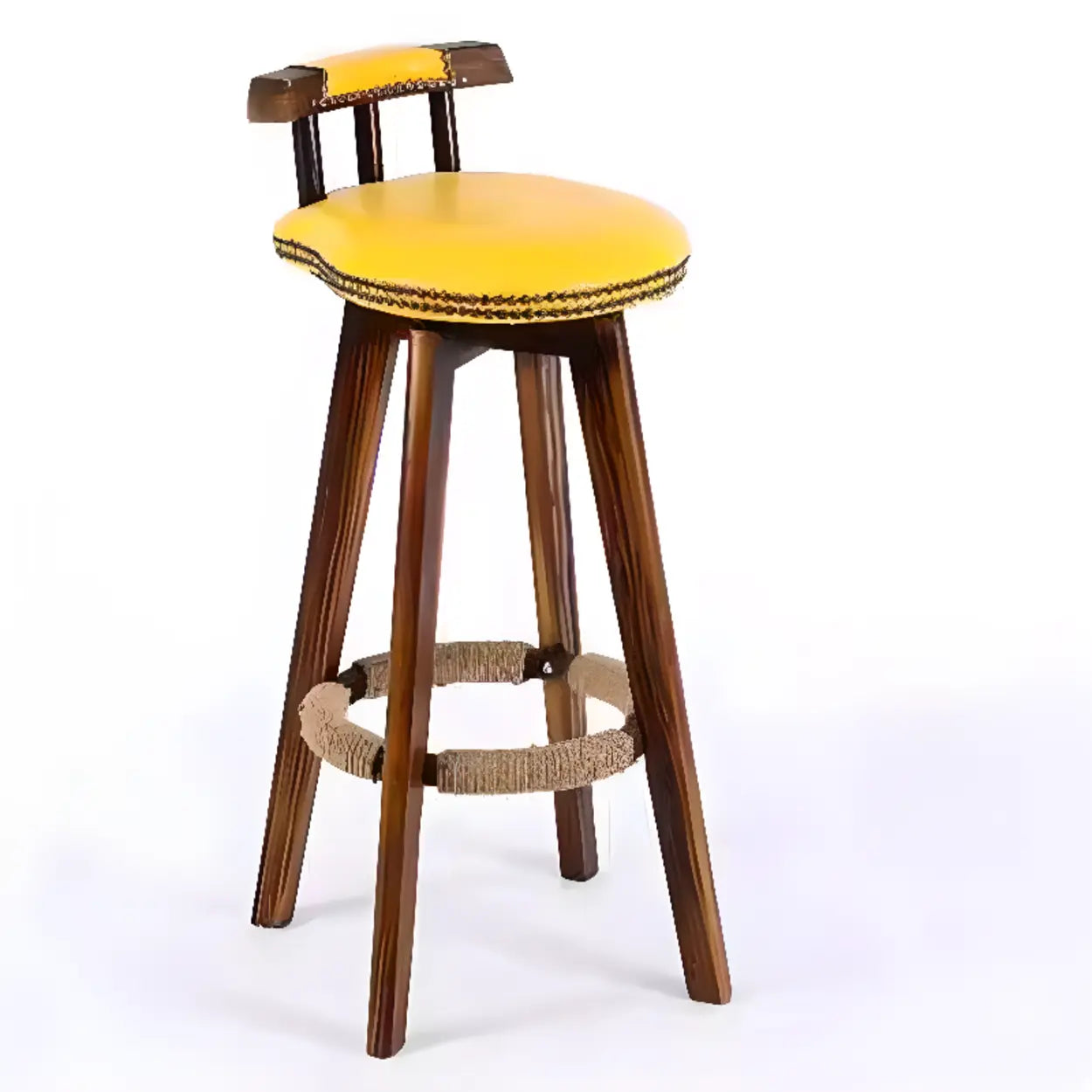 Unfinished Wood Round Low-Back Leather Bar Stool