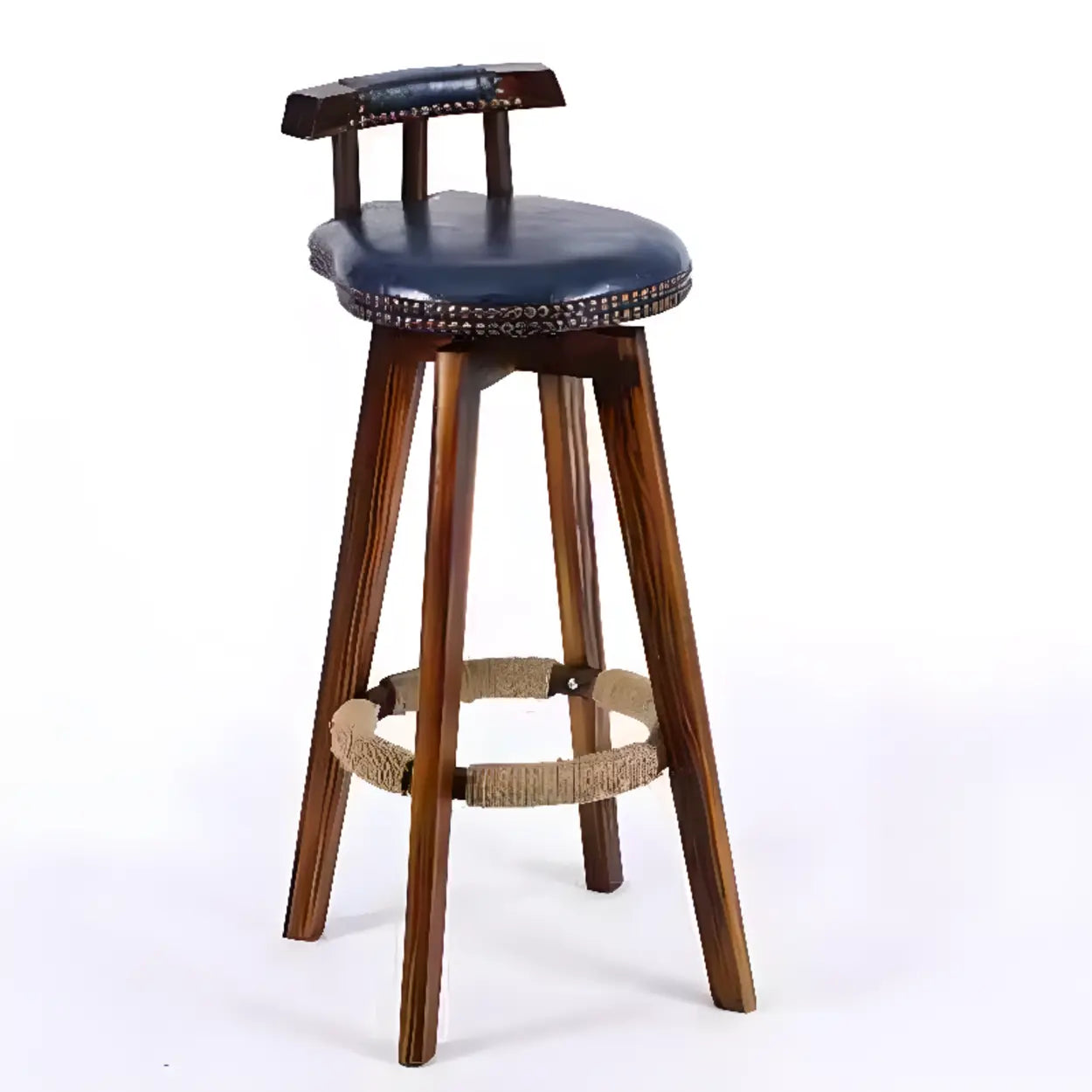 Unfinished Wood Round Low-Back Leather Bar Stool