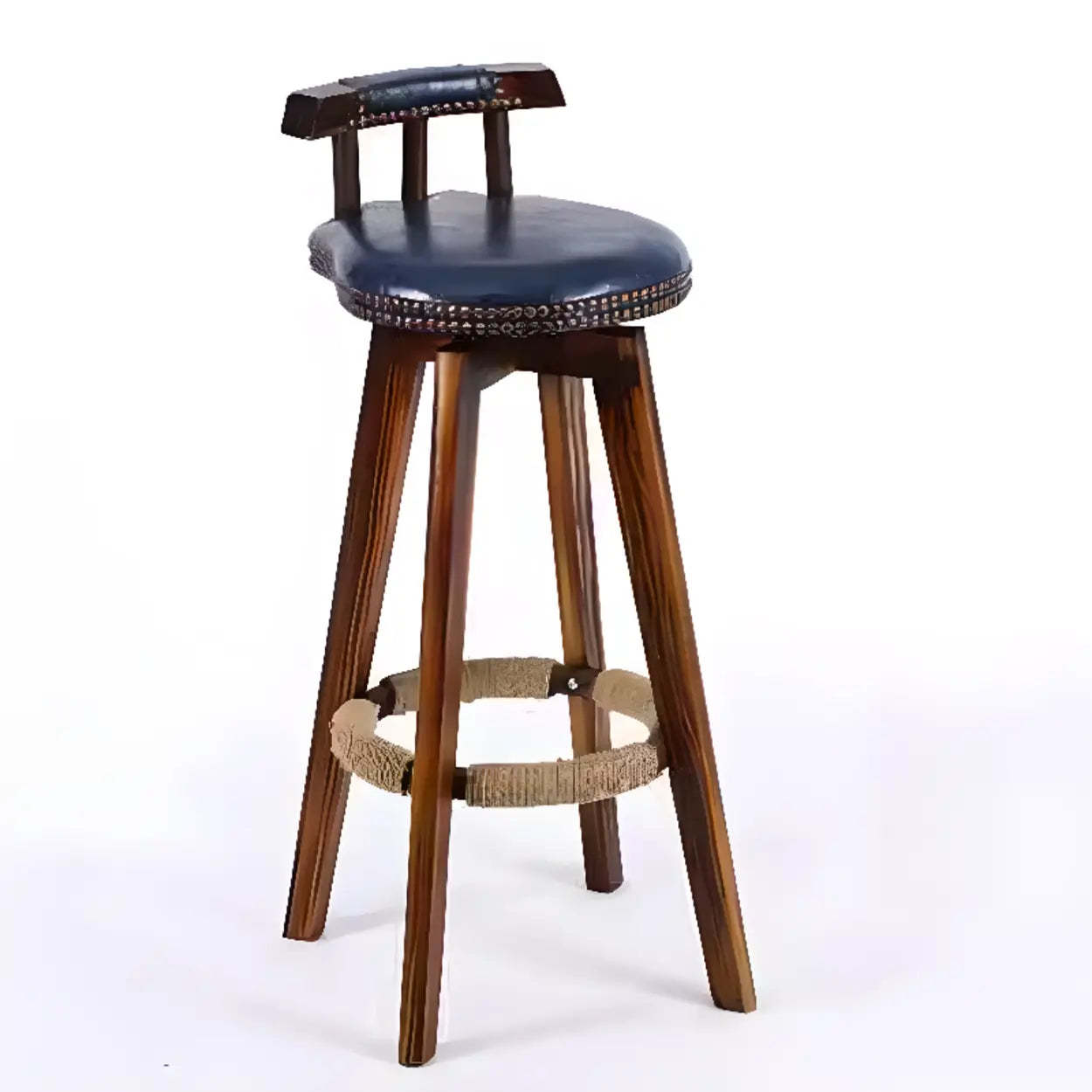 Unfinished Wood Round Low-Back Leather Bar Stool