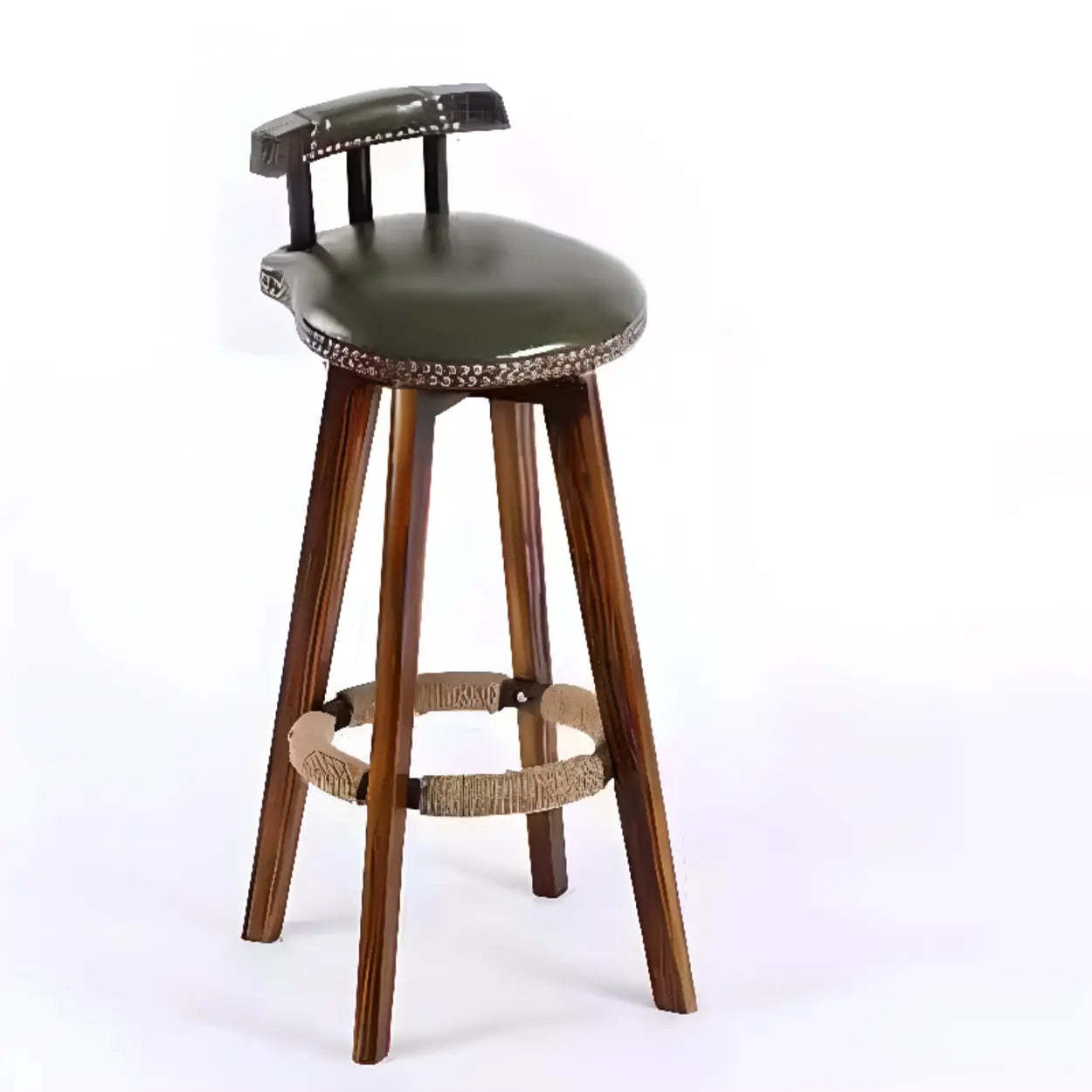 Unfinished Wood Round Low-Back Leather Bar Stool