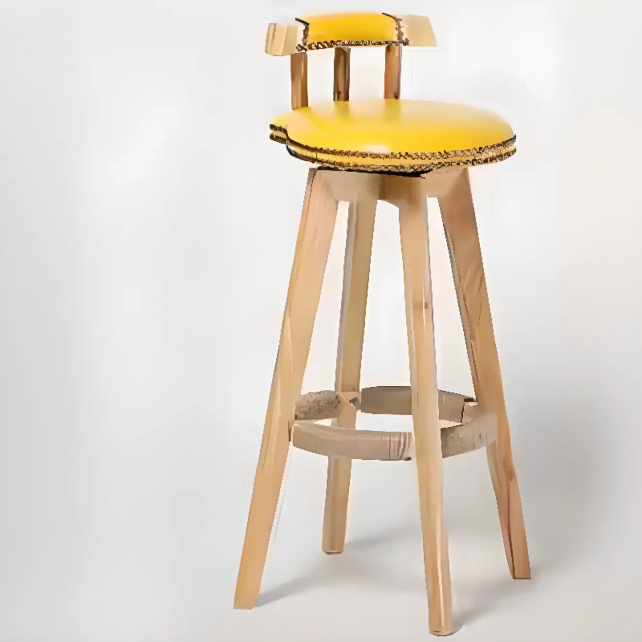 Unfinished Wood Round Low-Back Leather Bar Stool