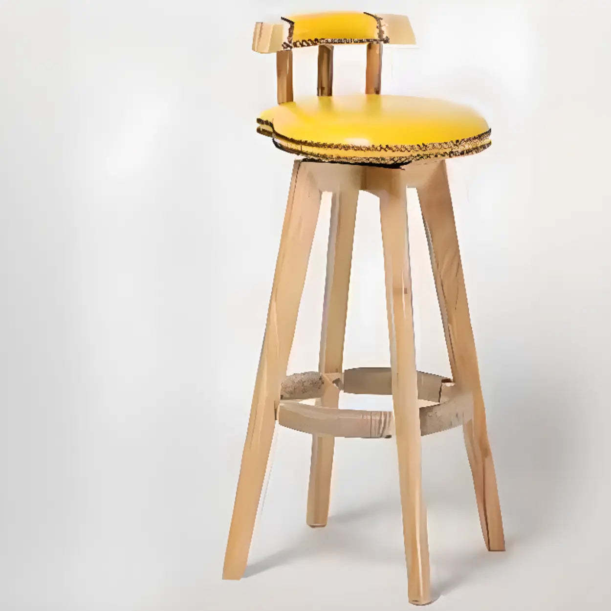 Unfinished Wood Round Low-Back Leather Bar Stool