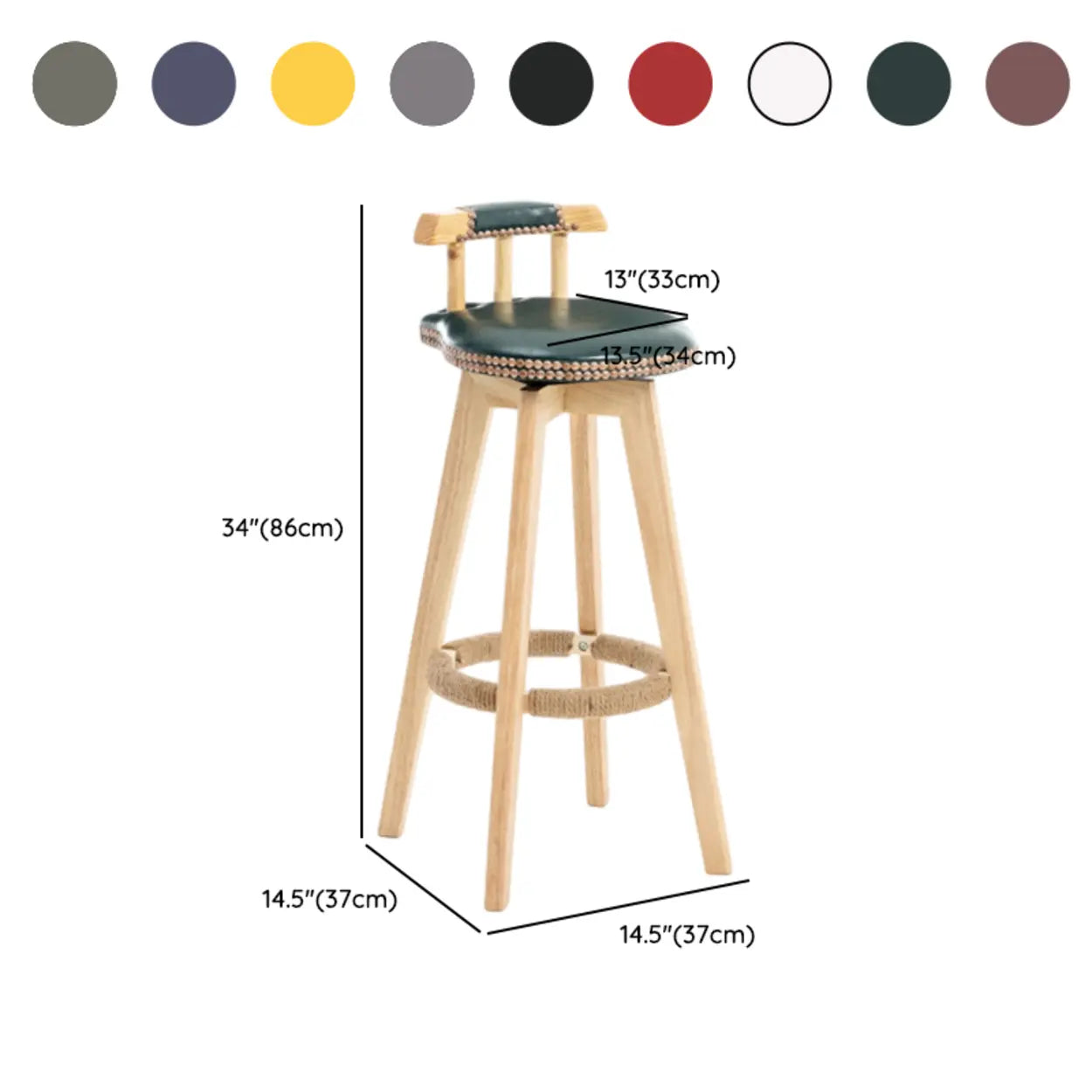 Unfinished Wood Round Low-Back Leather Bar Stool