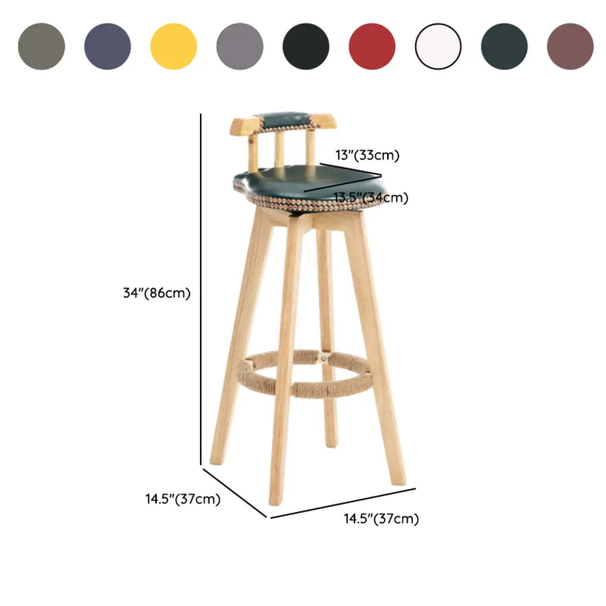 Unfinished Wood Round Low-Back Leather Bar Stool