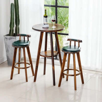 Unfinished Wood Round Low-Back Leather Bar Stool — White / Natural