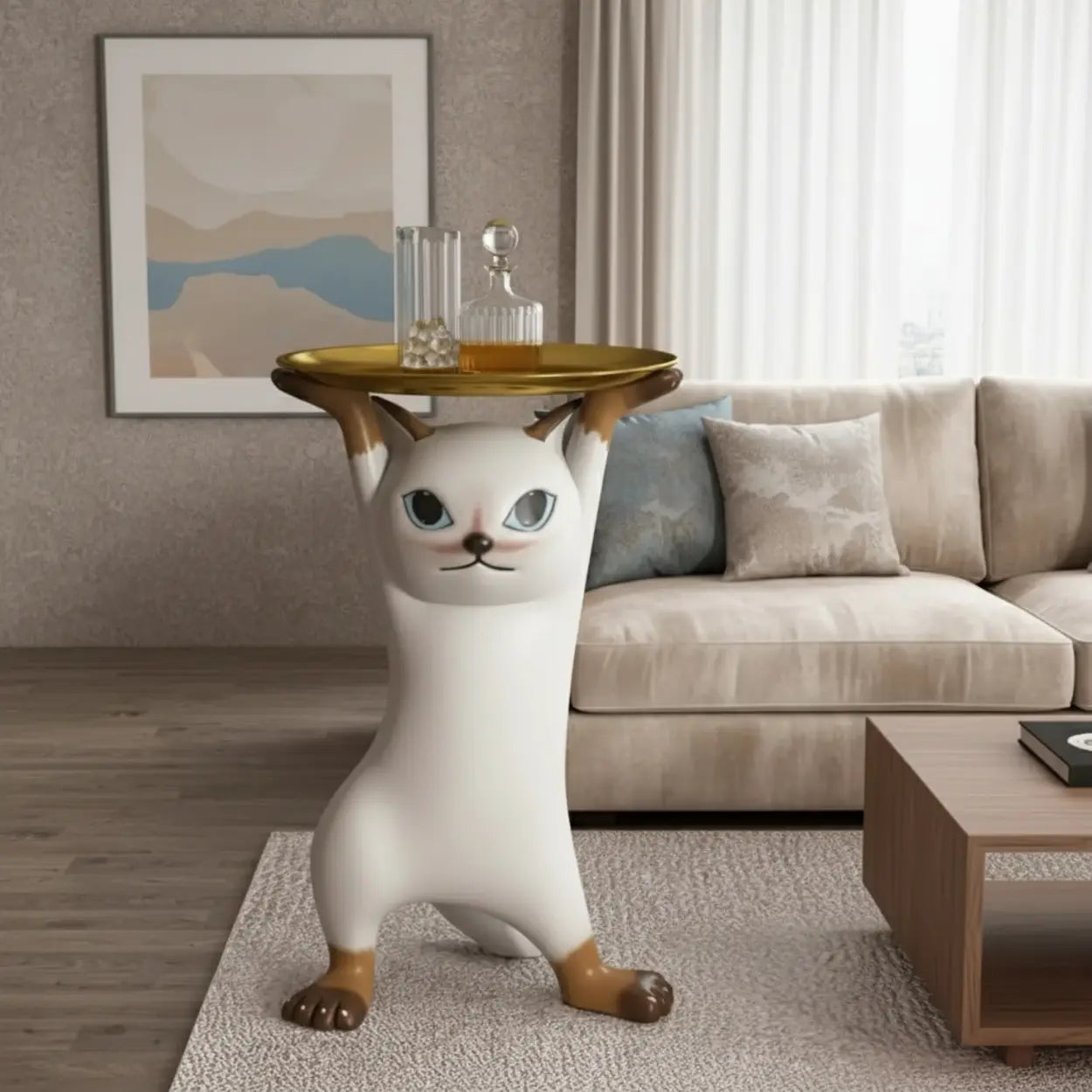 Cat Figurine Resin Side Table