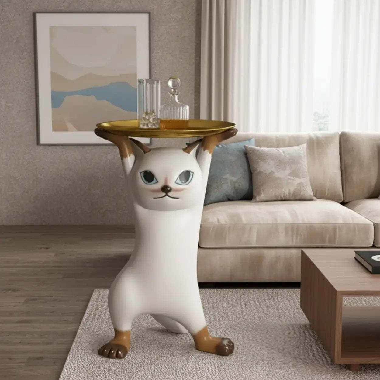 Cat Figurine Resin Side Table