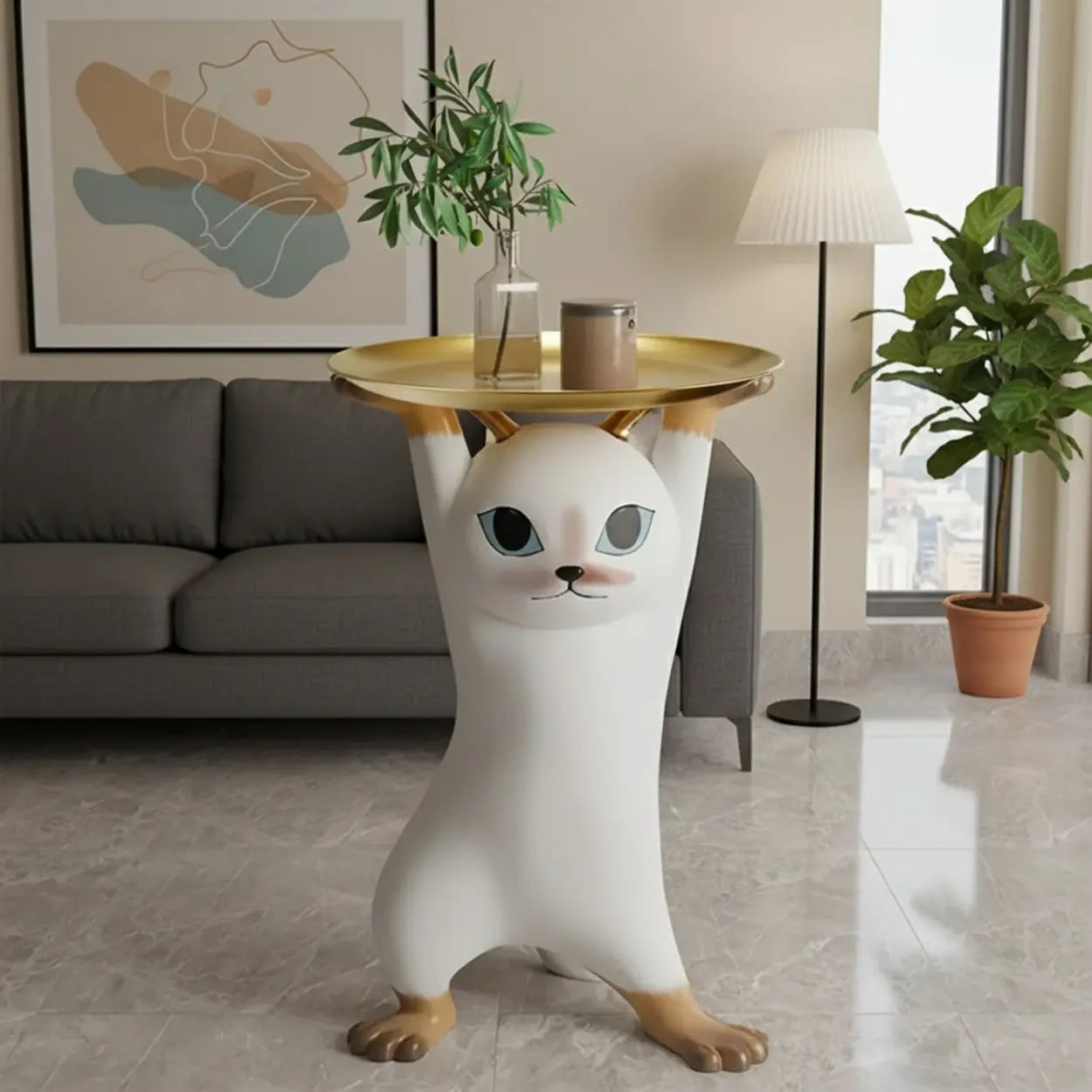 Cat Figurine Resin Side Table