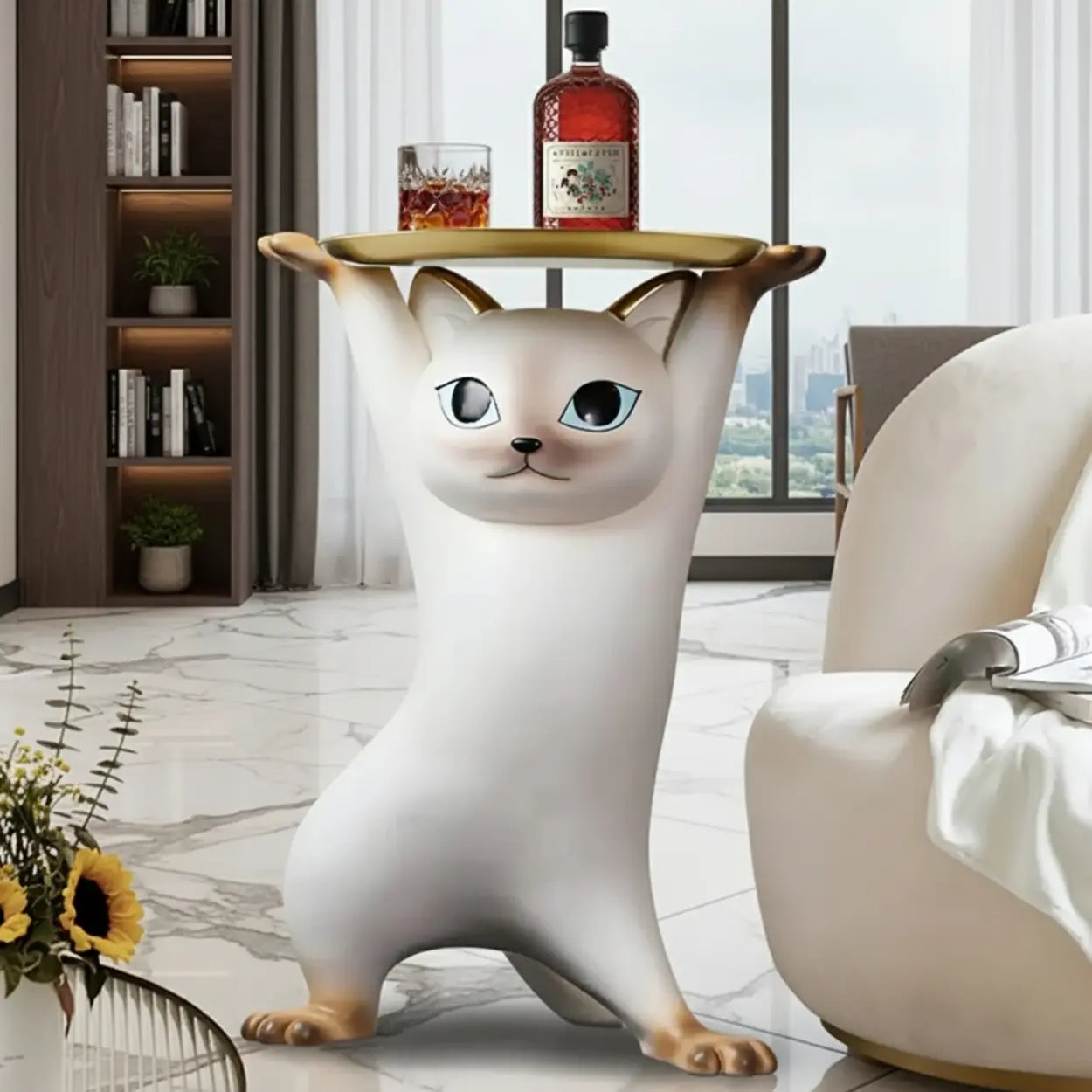 Cat Figurine Resin Side Table