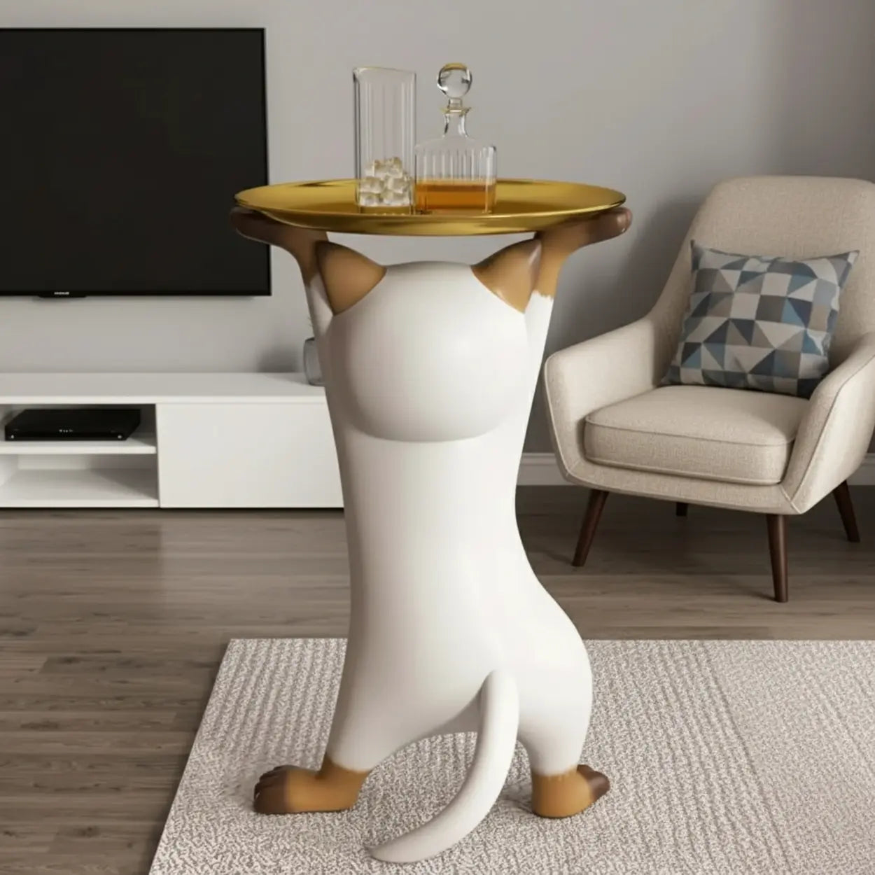 Cat Figurine Resin Side Table