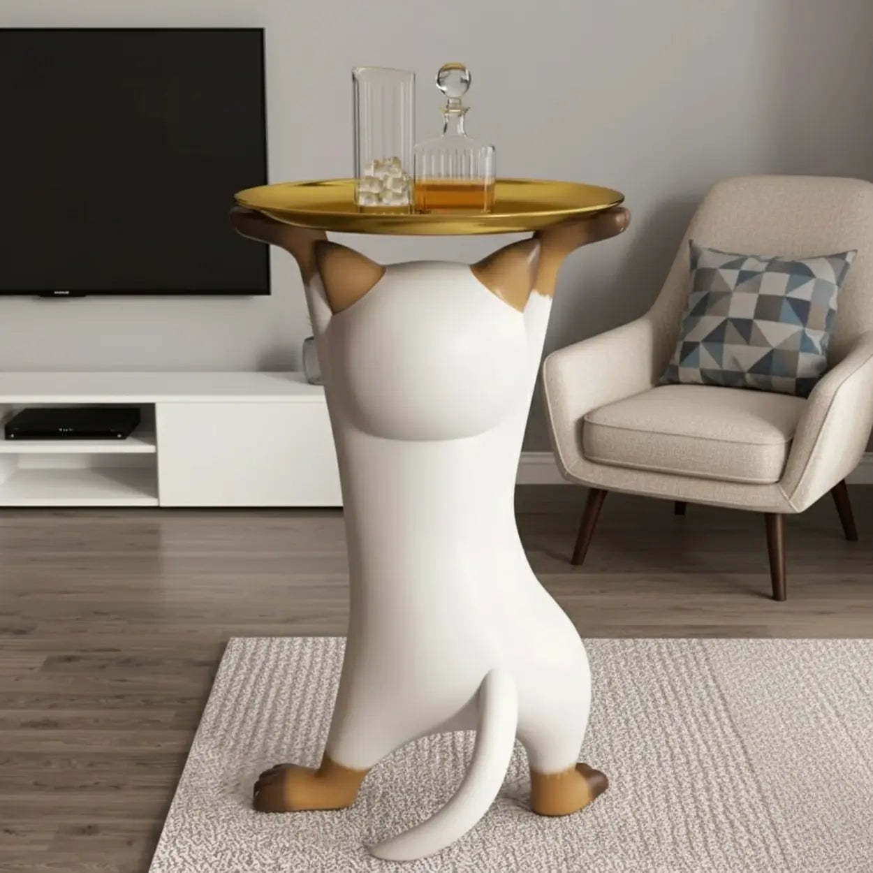 Cat Figurine Resin Side Table