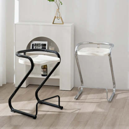 Curved Sled-Base Bucket Bar Stool with Footrest — Black / Black