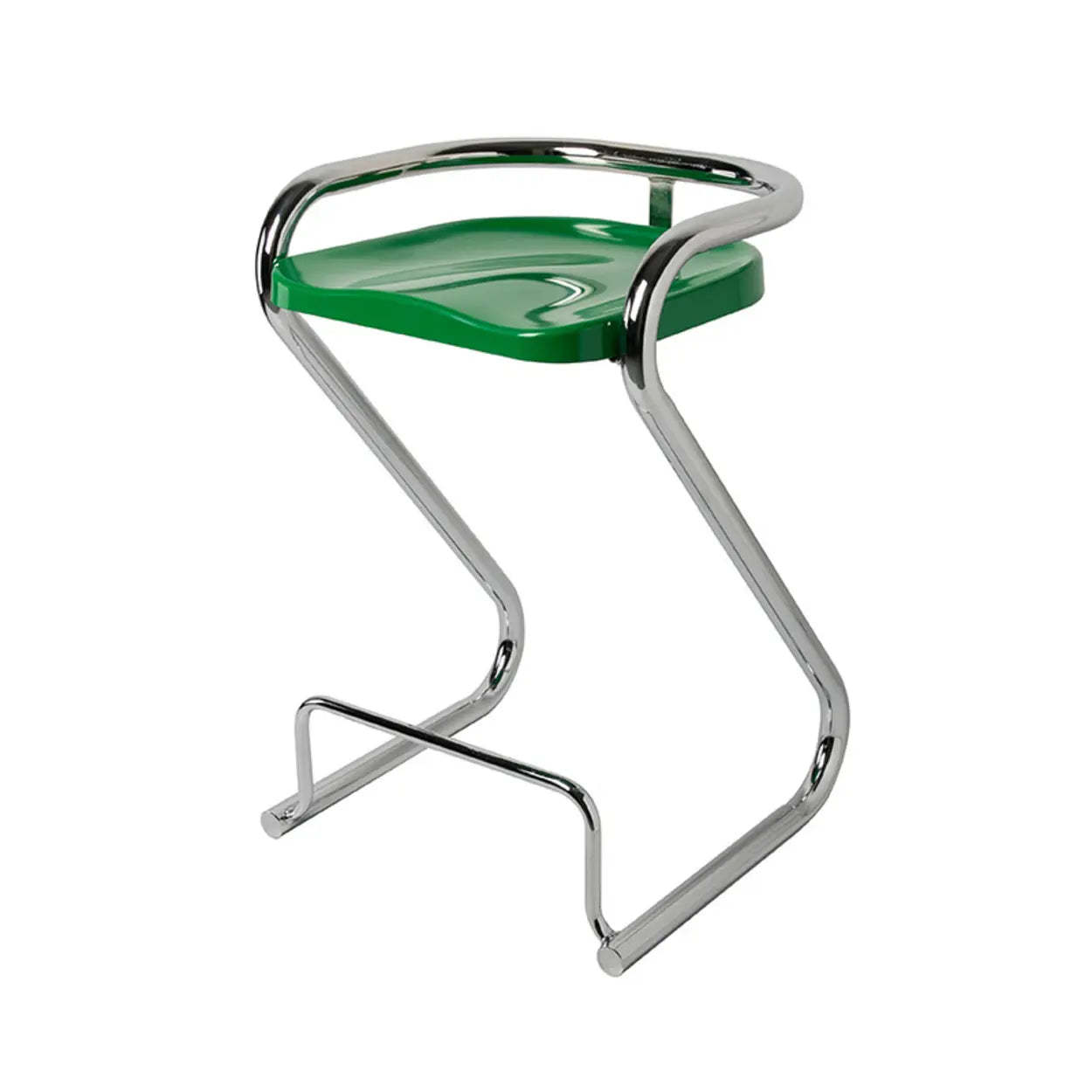 Curved Sled-Base Bucket Bar Stool with Footrest — Green / White