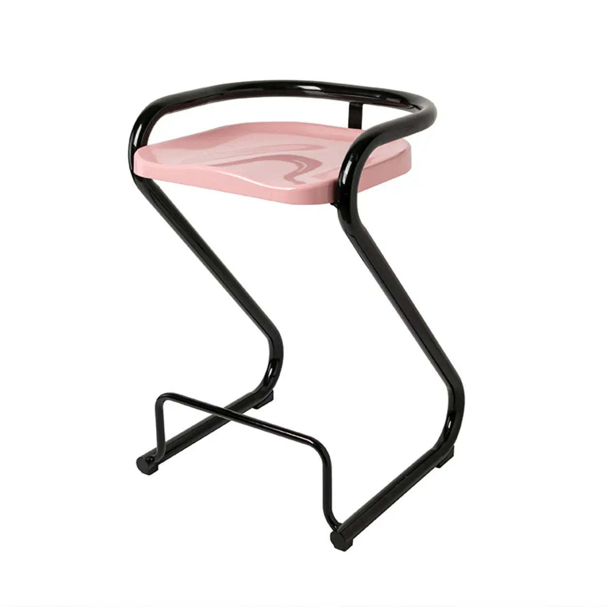 Curved Sled-Base Bucket Bar Stool with Footrest — Pink / Black