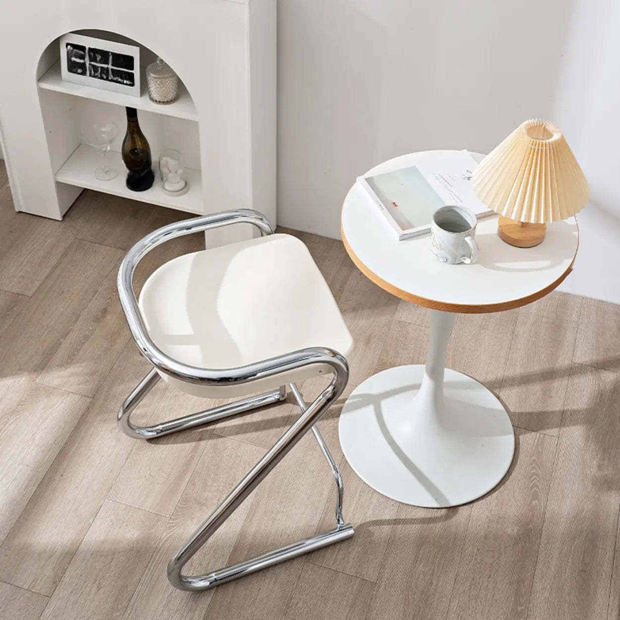 Curved Sled-Base Bucket Bar Stool with Footrest — Black / Silver