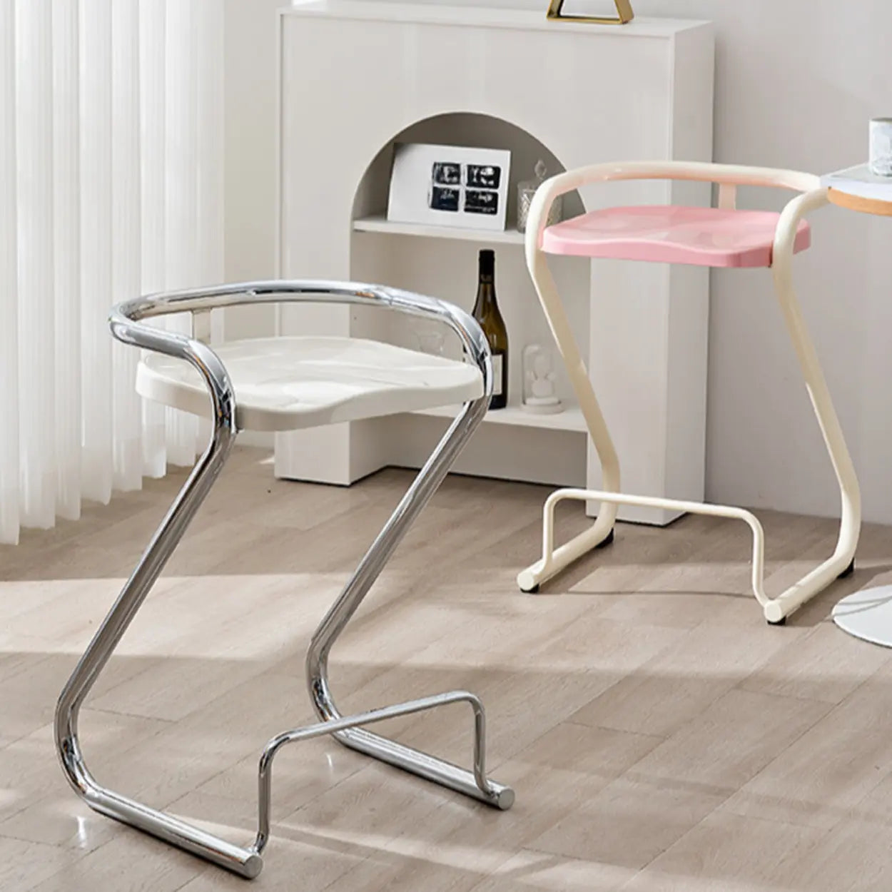 Curved Sled-Base Bucket Bar Stool with Footrest — White / Black