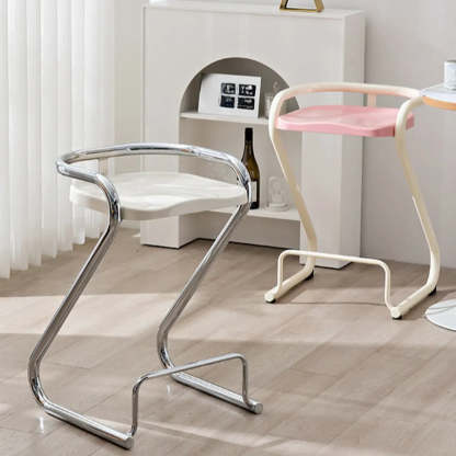 Curved Sled-Base Bucket Bar Stool with Footrest — White / Black