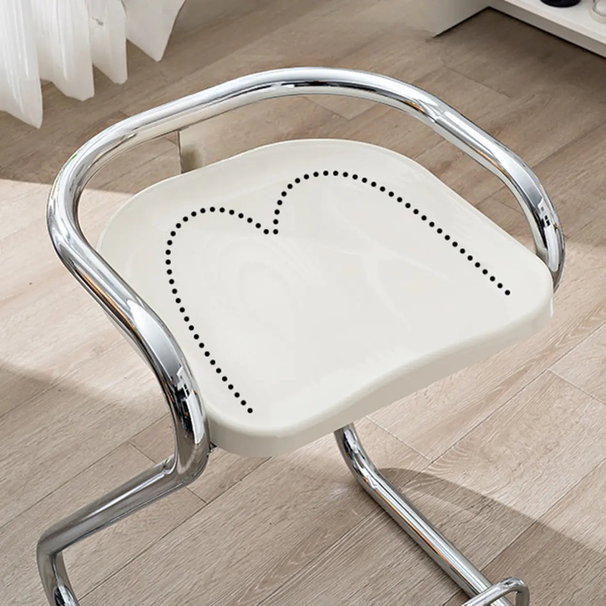 Curved Sled-Base Bucket Bar Stool with Footrest — White / Silver