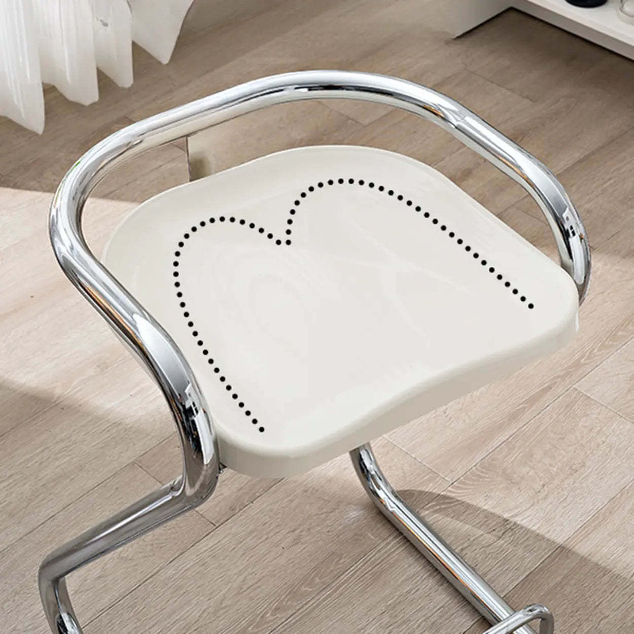 Curved Sled-Base Bucket Bar Stool with Footrest — White / Silver