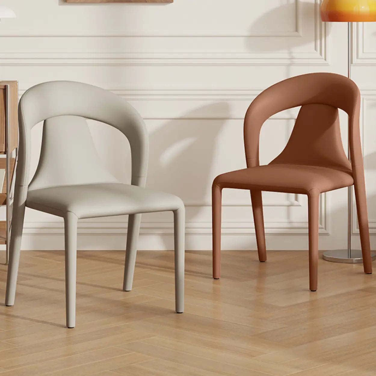 Unique Faux Leather Armless Upholstered Dining Chair — Brown