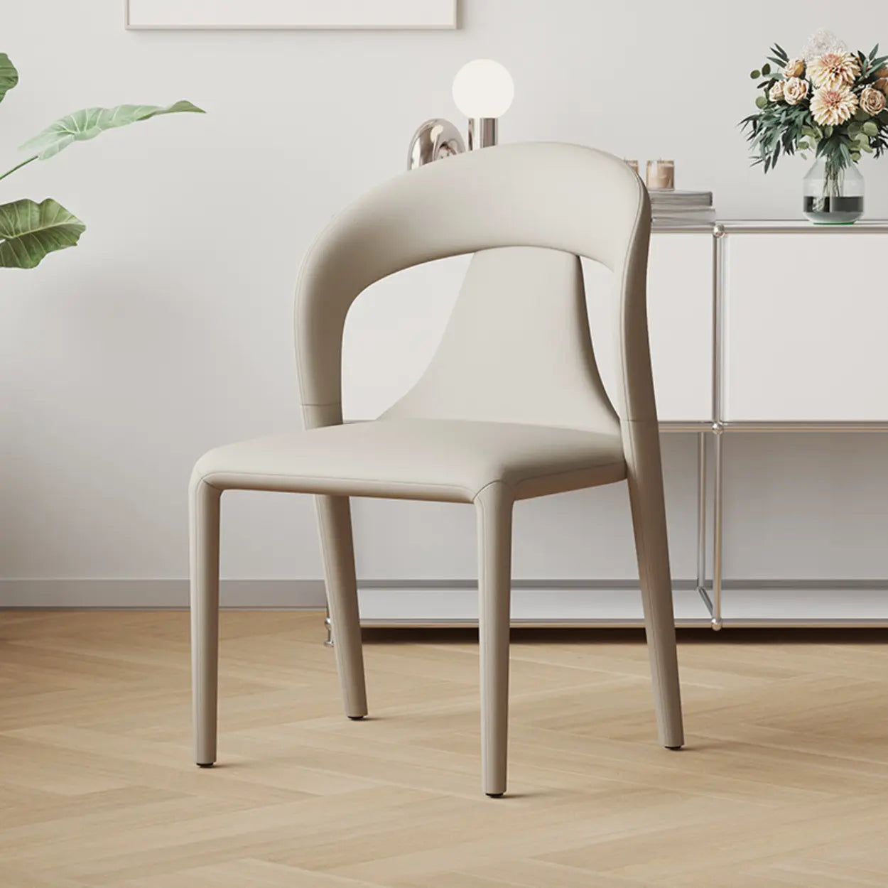 Unique Faux Leather Armless Upholstered Dining Chair — Green